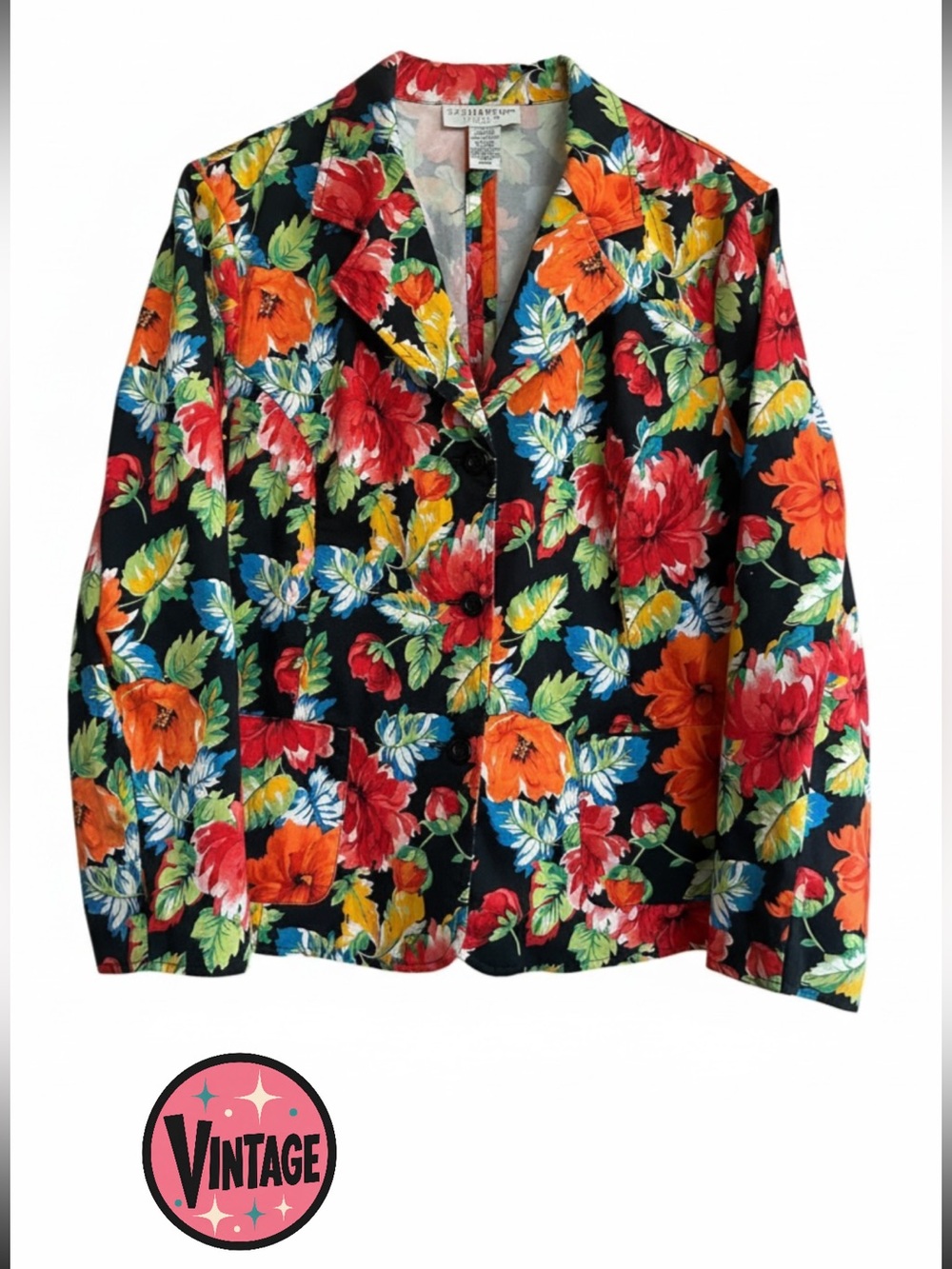 VTG 90s Sag Harbor Stretch Tropical Floral Blazer 18W EUC